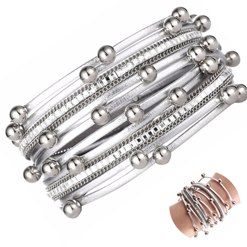 Женский браслет из сплава с магнитной застежкой многослойный кожаный Плетеный