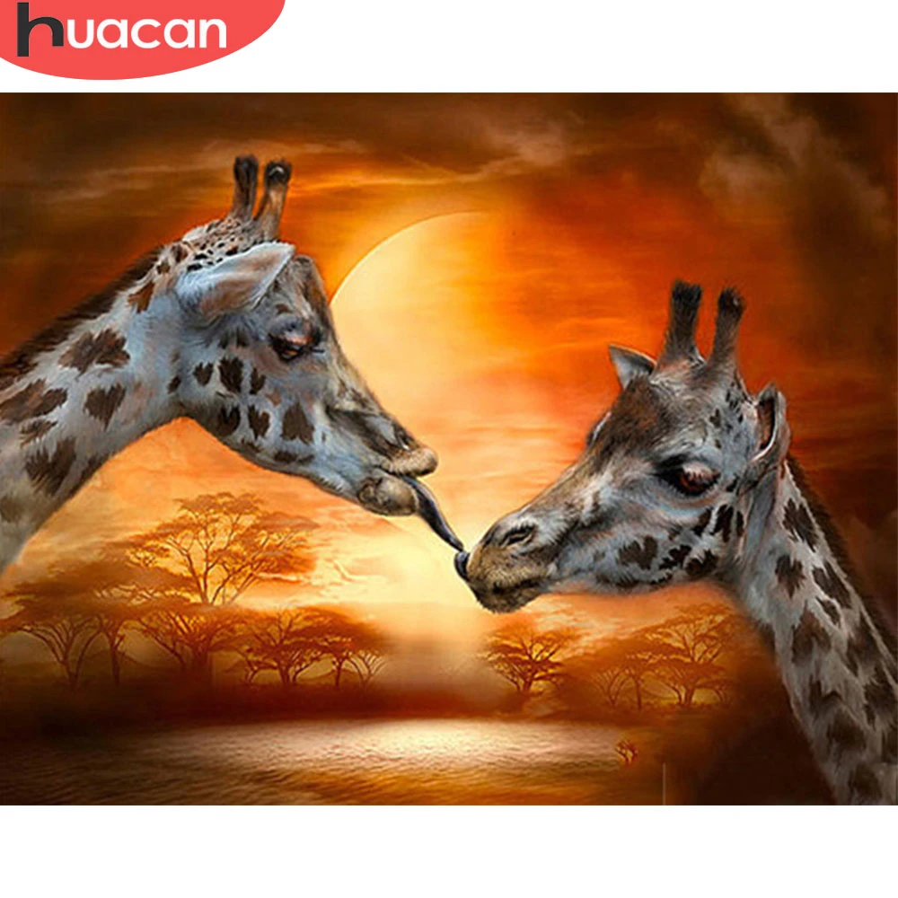 

HUACAN Painting By Number Deer Animal Wall Art Picture By Number Giraffe Drawing Canvas Acrylic Handpainted Gift Home Decor