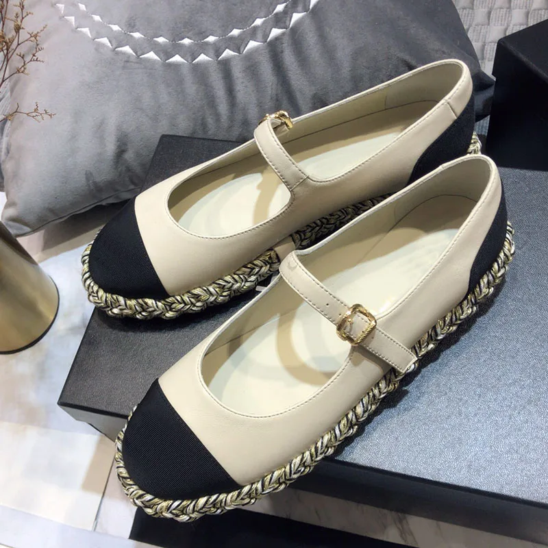 

Ollymurs Spring Buckle Strap Weave Flat Single Shoes Women's Real Leather Stretch Fabric Patchwork Mixed Colors Fisherman Shoes