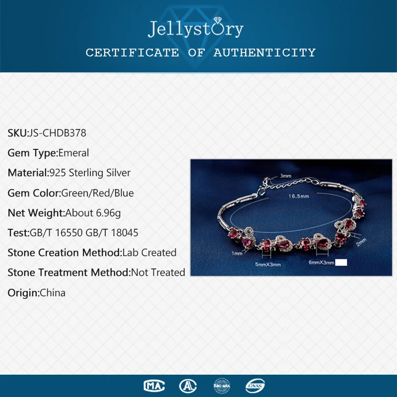 Jellystory Изысканный 925 браслет из стерлингового серебра с изумрудным женские