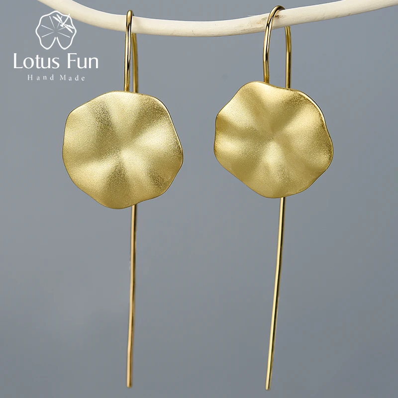

Lotus Fun 18k Gold Lotus Leaves Dangle Earrings Real 925 Sterling Silver Natural Handmade Designer Fine Jewelry for Women Bijoux