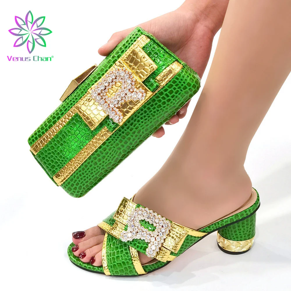 Round Head 2022 Italian Design Striper Snake Pattern Rhinestone Flower Summer Shoes for Women Sandals Shoes and Bag for Party