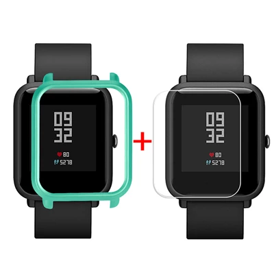 橄榄绿 Защитный чехол-накладка для Huami Amazfit Bip Younth Watch с защитной пленкой для экрана, тонкая красочная рамка, корпус из поликарбоната, идеально подходит для S30 - Цвет: 橄榄绿