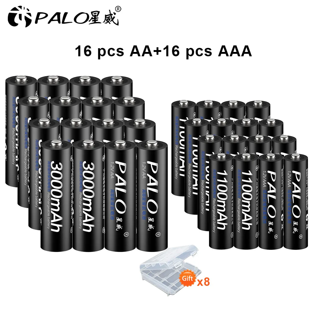 16-16 Новые 8шт AA аккумуляторы 3000мАч 1.2В AA+ Ni-MH AAA аккумулятор 1100mAh аккумуляторы 3А AA аккумулятор для игрушек питания - Цвет: 16-16