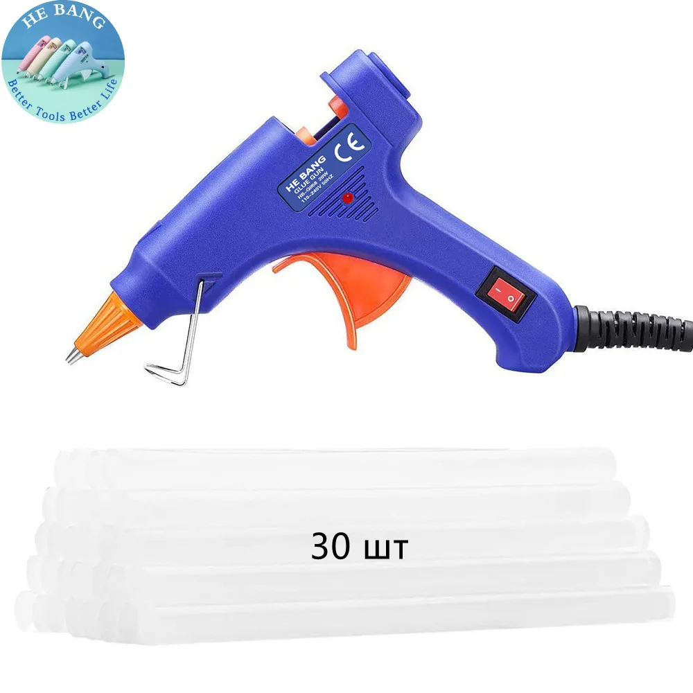 

20W*30pcs Glue Gun With Sticks Mini Hot Melt Glue Gun Anti-hot Cover For DIY Small Craft Projects Home Quick Repairs Blue