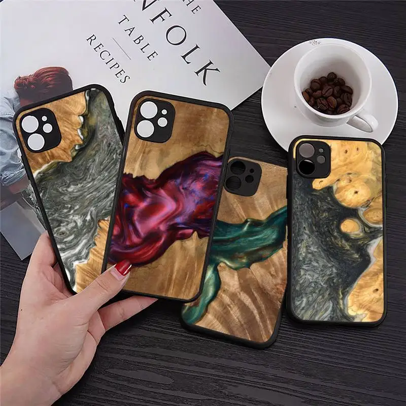 

Traveler Protective Wood Resin art Phone Case Transparent Matte for iPhone 7 8 11 12 s mini pro X XS XR MAX Plus cover funda