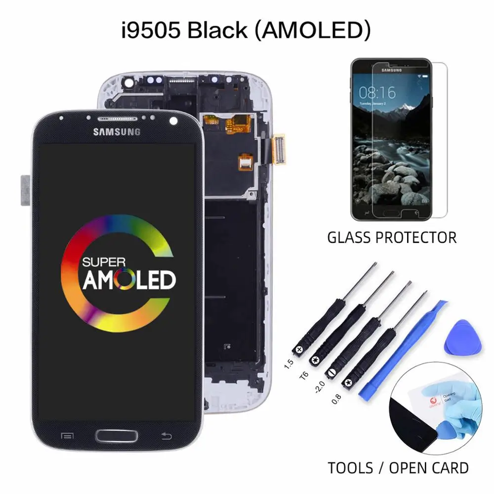i9505 Black AMOLED ЖК-дисплей для SAMSUNG S4, сенсорный ЖК-экран, дигитайзер для SAMSUNG Galaxy S4, ЖК-дисплей GT-i9505 i9500 i9505, синий, белый - Цвет: i9505 Black AMOLED
