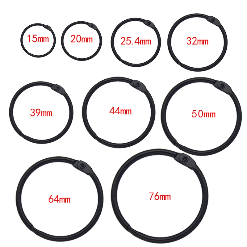 High Quality 2-10Pcs/set black Metal Ring Binder 15-76mm DIY Loose-leaf Book Hoops Opening Office Binding Supplie Photo Albums