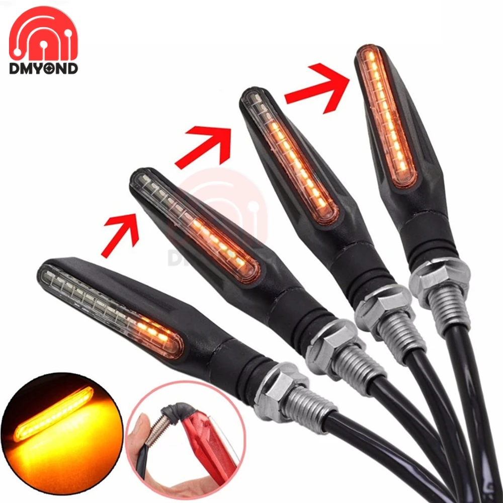 

2pcs Motorcycle LED Turn Signals Light Tail Flasher Flowing Water Blinker IP68 Bendable Motorcycle Flashing Lights Turn Signal