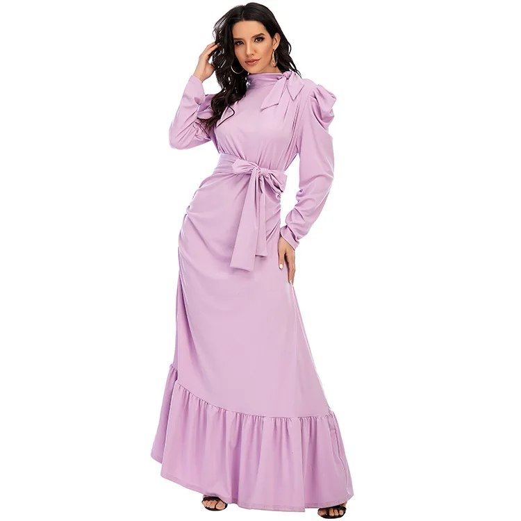 

Summer Muslim Women Dress O Neck Full Length Elegant Moroccan Kaftan Plus Size Ruffle Abayas India Islamic Jubah Djellab Vestido