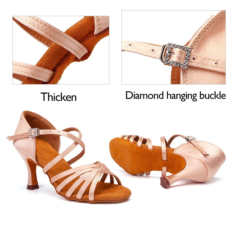 Women Latin Dance Shoes for Girls/Ladies Ballroom Tango High Heeled Indoor Dancing Shoes Silk Latin shoes heeled 5cm/7.5cm