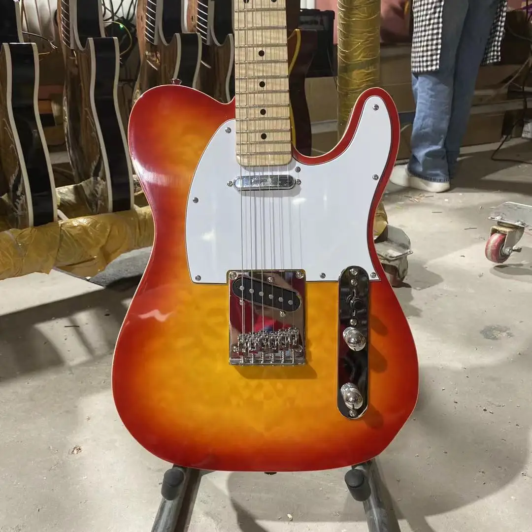 

Tele электрическая гитара цвета вишни Sunburst корпус из липы облако клен Топ кленовый гриф высокое качество гитара бесплатная доставка