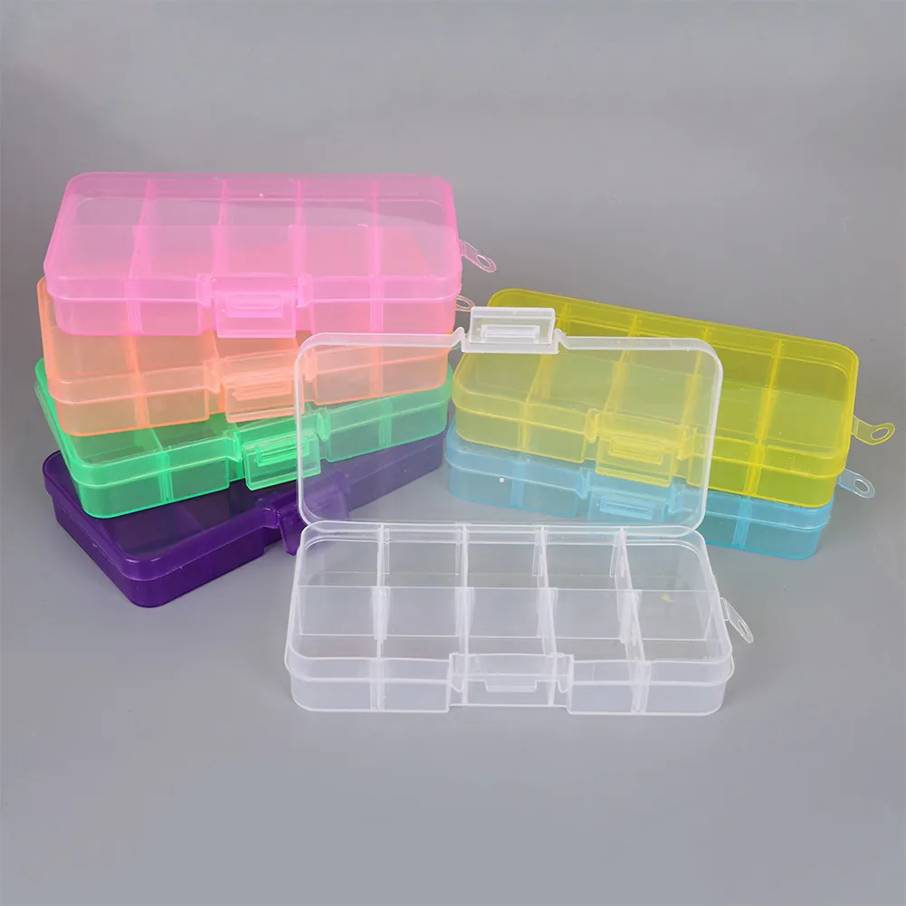 

10 Grids Plastic Jewelry Storage Box Adjustable Rectangle Beads Pill Nail Art Tip Organizer Case Electronic Part Screw Container