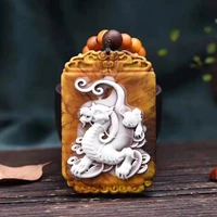 yujian top quality natural ambergris grey amber china mythical beast kylin pendant fine jewelry necklace accessorie gift