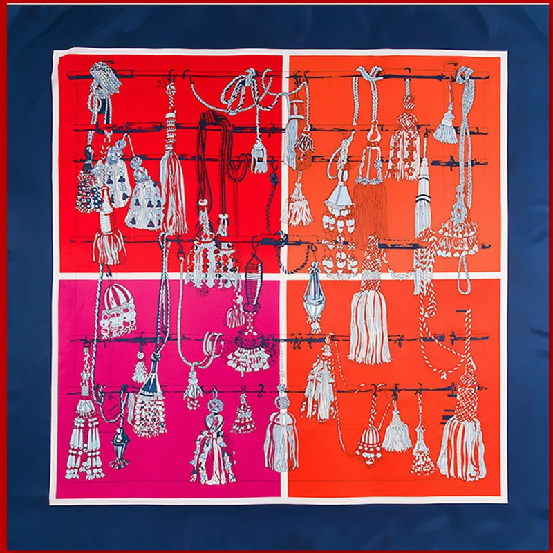 

100% Twill Silk Scarf for Women Print Hijab Scarfs Female Fashion Bandana Luxury Brand Shawls 130cm Square Scarves For Ladies