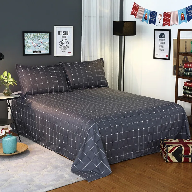 

Dark Blue Color Bedding Sheet 3 pcs King Size Bed Sheet Set for Queen Bed Sheets Grid Printed Flat Sheet with Pillowcase