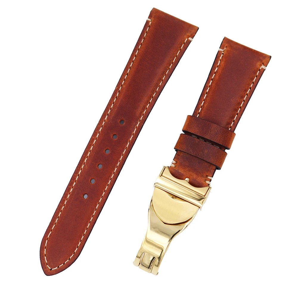 Rolamy Wholesale 22mm Vintage Style Genuine Leather Replacement Wrist Watchband Strap Belt Loops Band Bracelets For IWC Tudor