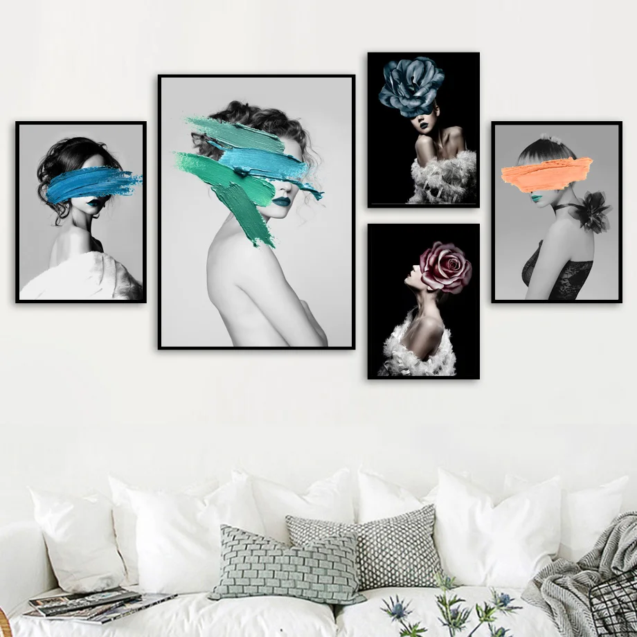 

Sexy Woman Butterfly Blue Rose Wall Art Canvas Painting Nordic Posters And Prints Wall Pictures For Living Room Decor Home Decor