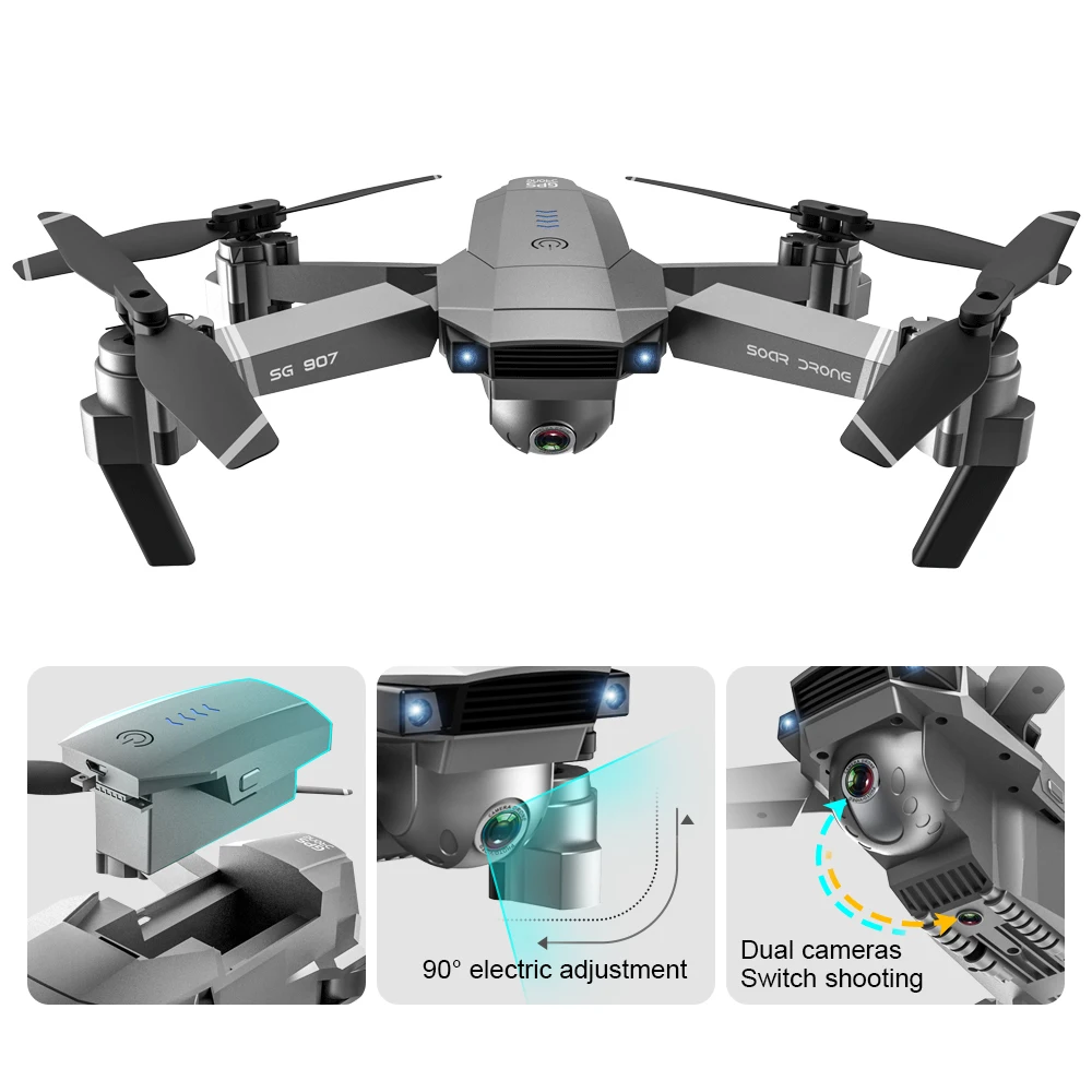 SG907 GPS Дрон 4K HD Регулировка двойная камера Профессиональный 50X зум широкоугольный
