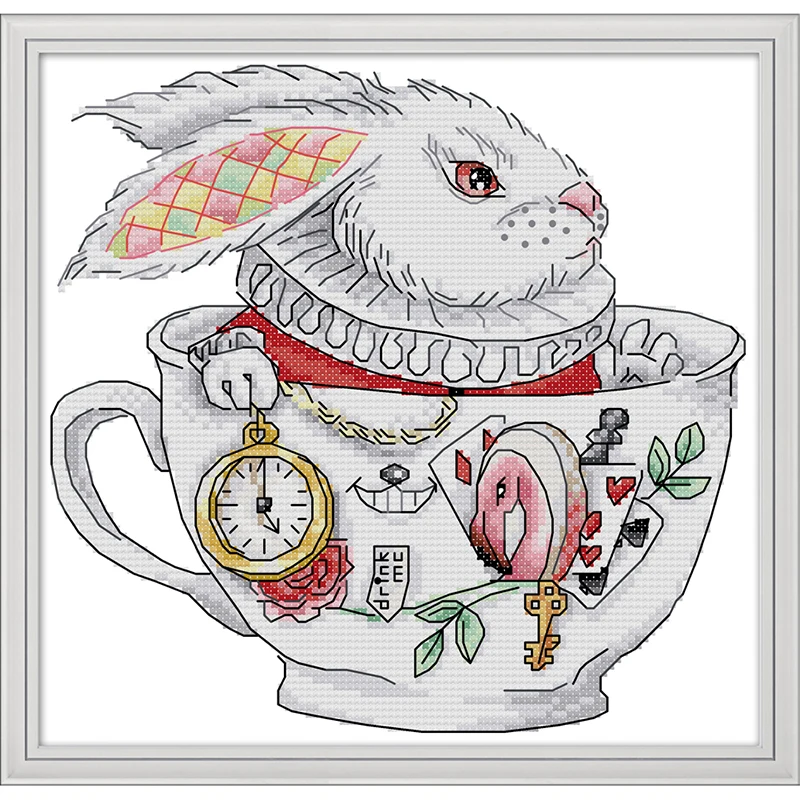 

Everlasting Love Rabbit Cups Chinese Cross Stitch Kits Ecological Cotton Stamped Printed 11CT 14CT DIY Gift Christmas Decoration