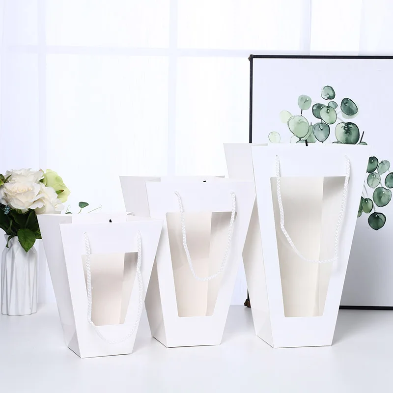 Kraft Paper Transparent Flower Box Waterproof Packaging Basket Folding Handbag |