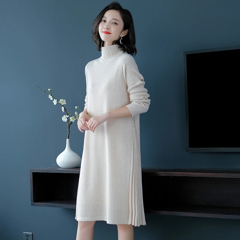Zhichu/осеннее платье свитер для женщин однотонные вязаные платья с длинным рукавом