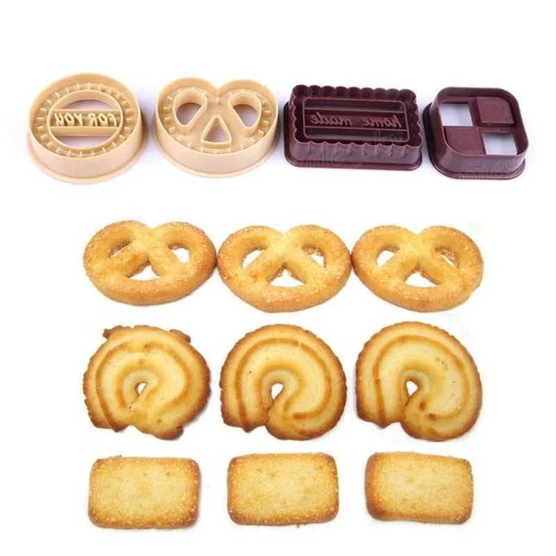 

4Pcs Square Round Cookie Biscuit Cutter Set Bread Fondant Cake Mold Baking Tool Four Shape Cookie Mold Danish Cookie Cutter
