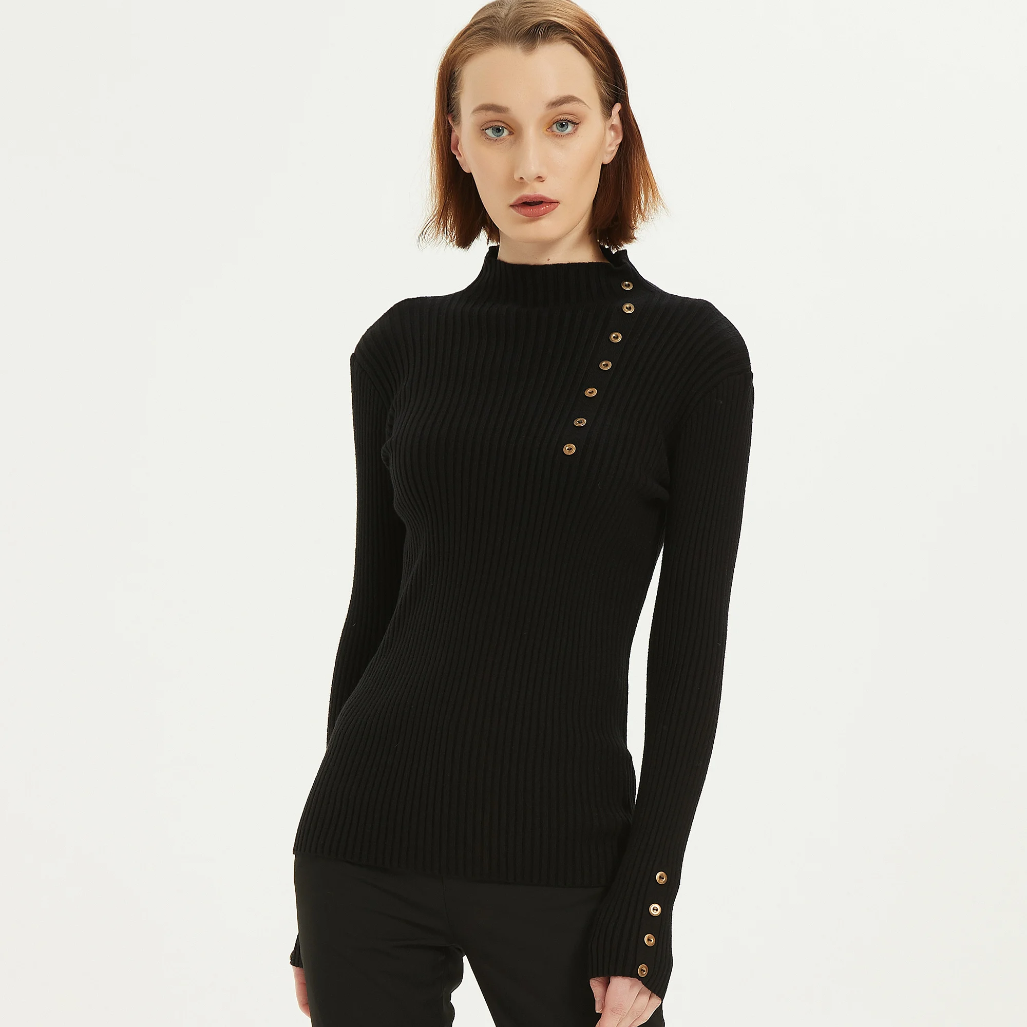 Женский трикотажный джемпер на пуговицах с ложным воротником | Женская одежда