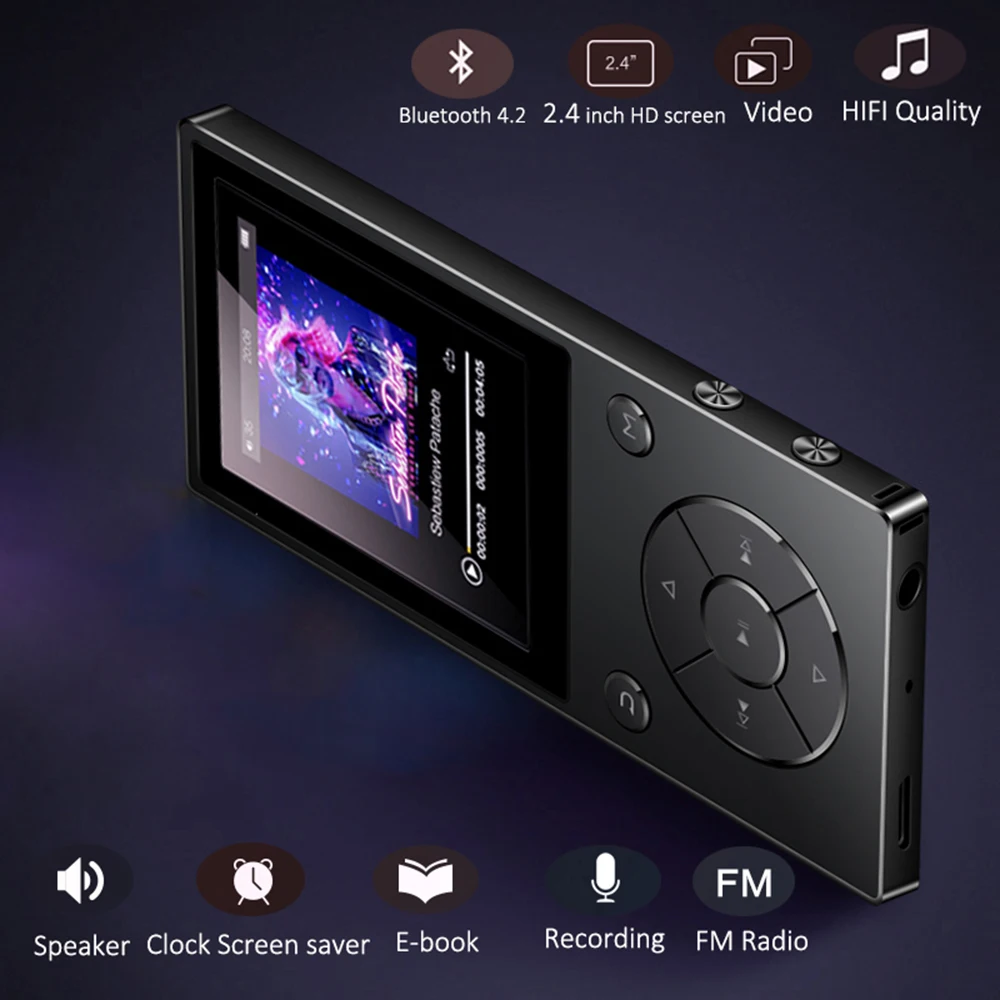 mp3-плеер с шагомером, Bluetooth 4,2, встроенный динамик, металлический плейер с fm-радио, поддержка SD карты до 128 ГБ