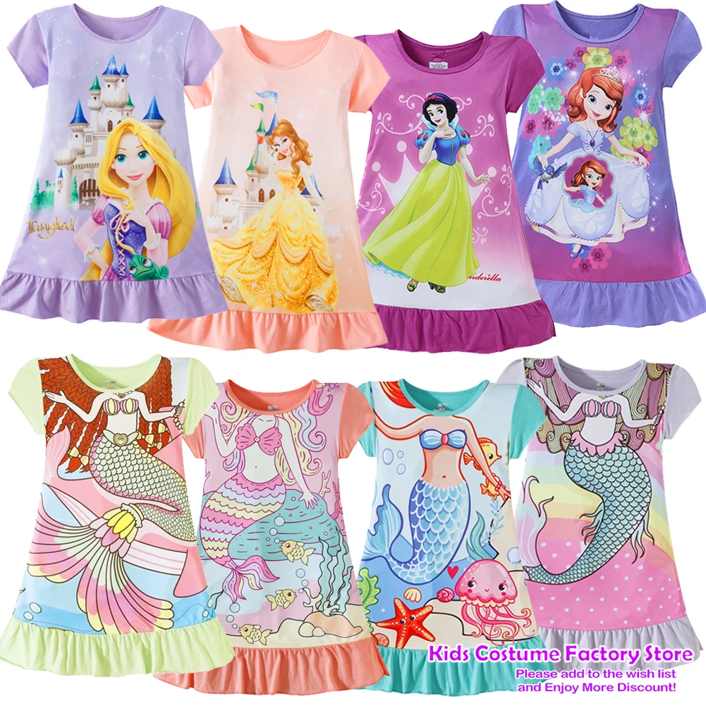 Новинка летние Ночные рубашки принцессы Анны Эльзы с рисунком русалки для