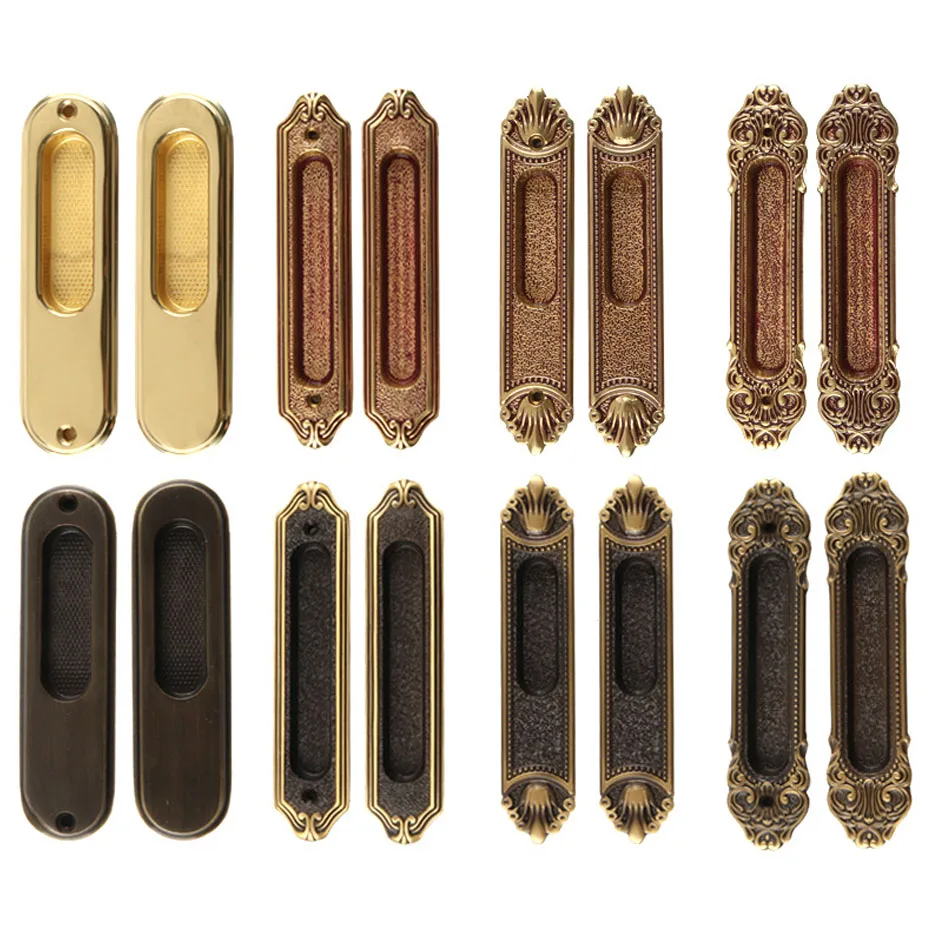 

1 Pair Brass Door Handles Sliding Door Handle European Style Hidden Book Door Handles Insert Installation Bedroom Door Handles