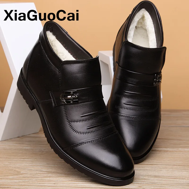 Высокие зимние мужские ботинки с мехом Теплые из натуральной кожи Деловая обувь