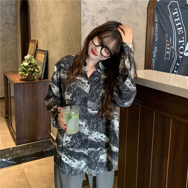 

Button Up Shirt Blouse for Women Korean Fashion Fall Clothes Long Sleeve Y2k 2000s Aesthetic Blusas Collared Cardigan Clothing