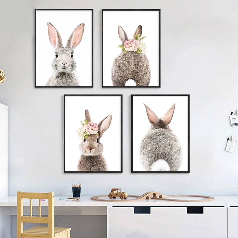 Северных оленей головой животного кролик Холст плакат для детской настенная