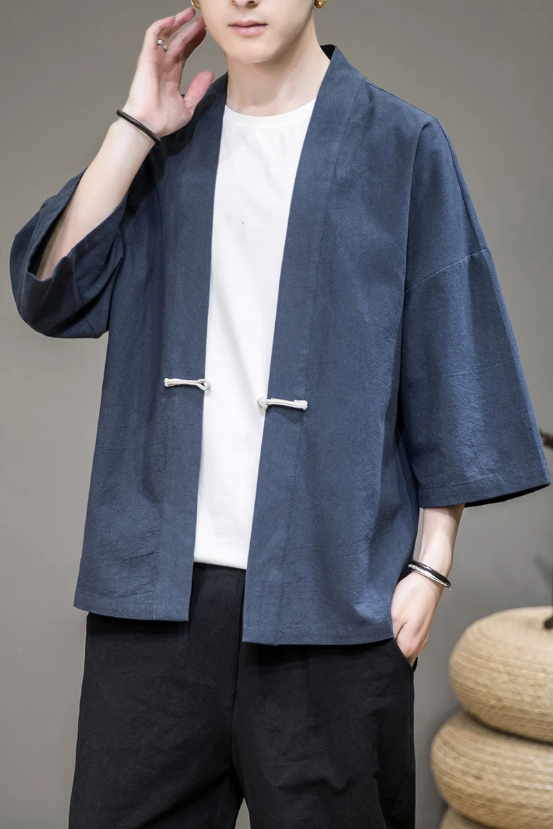 Мужская хлопковая льняная куртка в китайском стиле пальто Kongfu мужское свободное