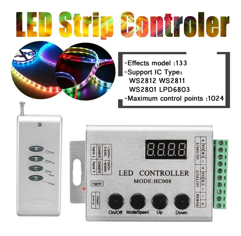 Светодиодная лента HC008 RF DC 12 В контроллер SPI Magic Dream цветной для световой ленты WS2812