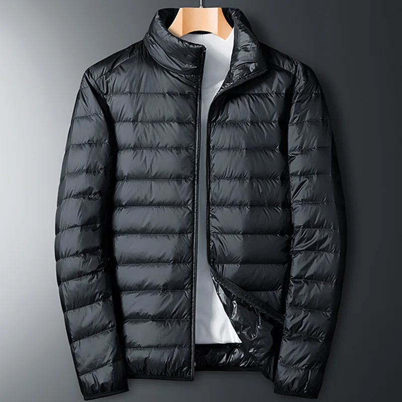 

2021 New Winter Men Fashion 90 White Duck Down Coat Ultralight Male Windproof Warm Parkas Stand Collar Slim Fit Down Jacket