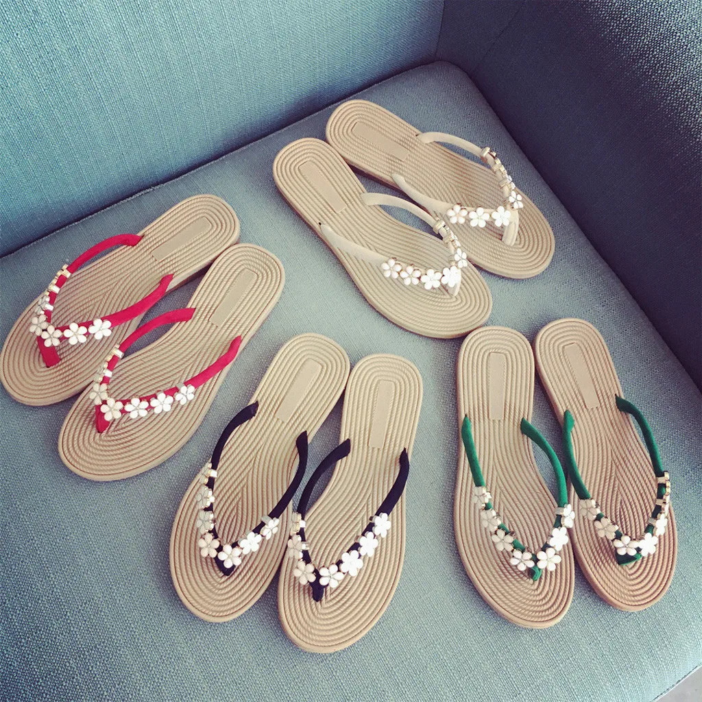 Женские модные однотонные шлепанцы с цветочным принтом Шлепанцы Пляжная обувь