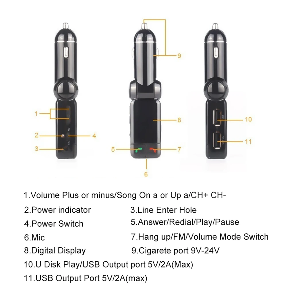 Автомобильный fm трансмиттер VicTsing с двумя USB портами Bluetooth mp3 плеером usb портом и
