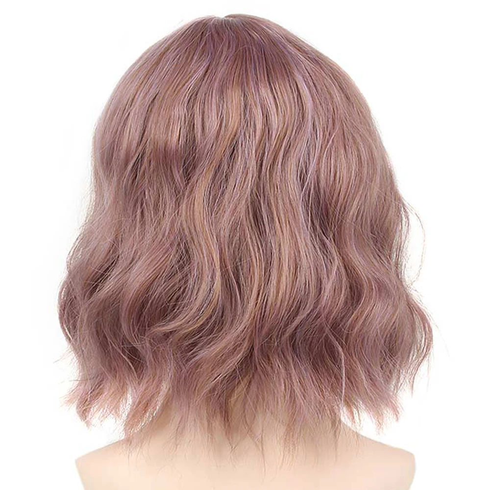 Pageup Short Natural Wave Synthetic Wig For Black Women Purple Wigs with Bangs Heat Resistant Fiber Hair Wigs