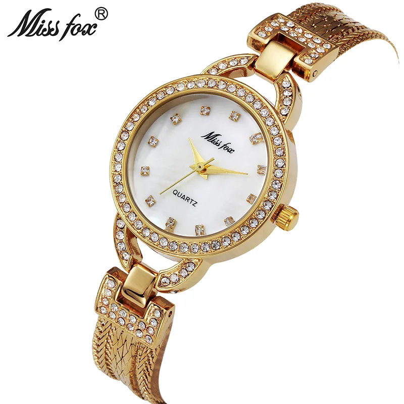 Miss Fox роскошные золотые кварцевые часы с бриллиантами простые женские маленькие
