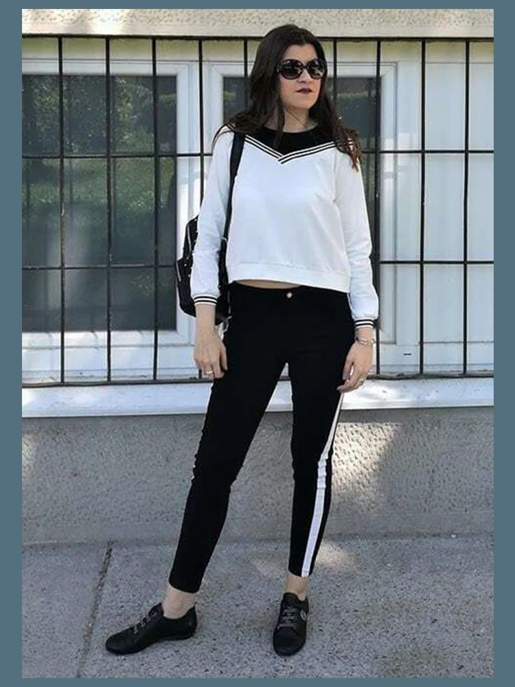 Dotfashion женский университетский полосатый контрастный Женский пуловер с открытым плечом, цветная толстовка с круглым вырезом и длинным рукавом