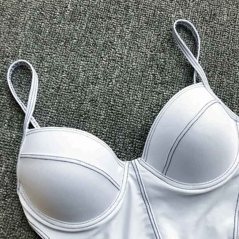 2020 сексуальный сетчатый твердый белый сплошной купальник женский пуш ап летняя