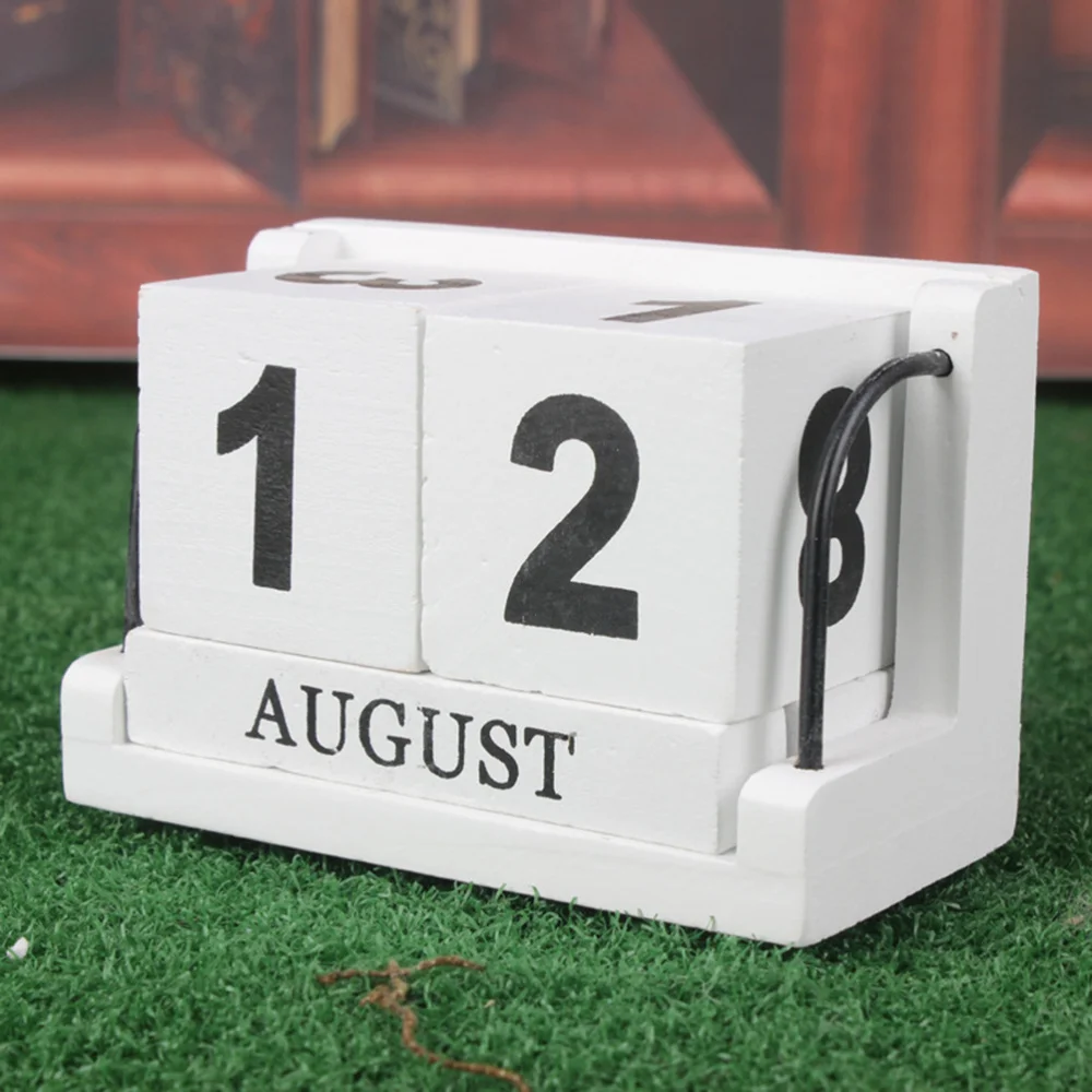 

1PC Wooden Calendar Reusable Desktop Calendar Vintage Effect Calendar Block for Office Home Decor Table DIY Planner