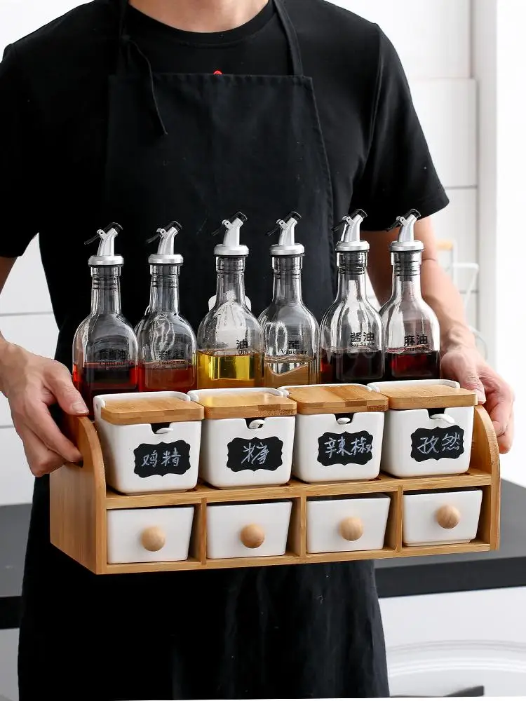 Бытовая коробка для приправ стеклянная бутылка масла сочетание кухни креативная