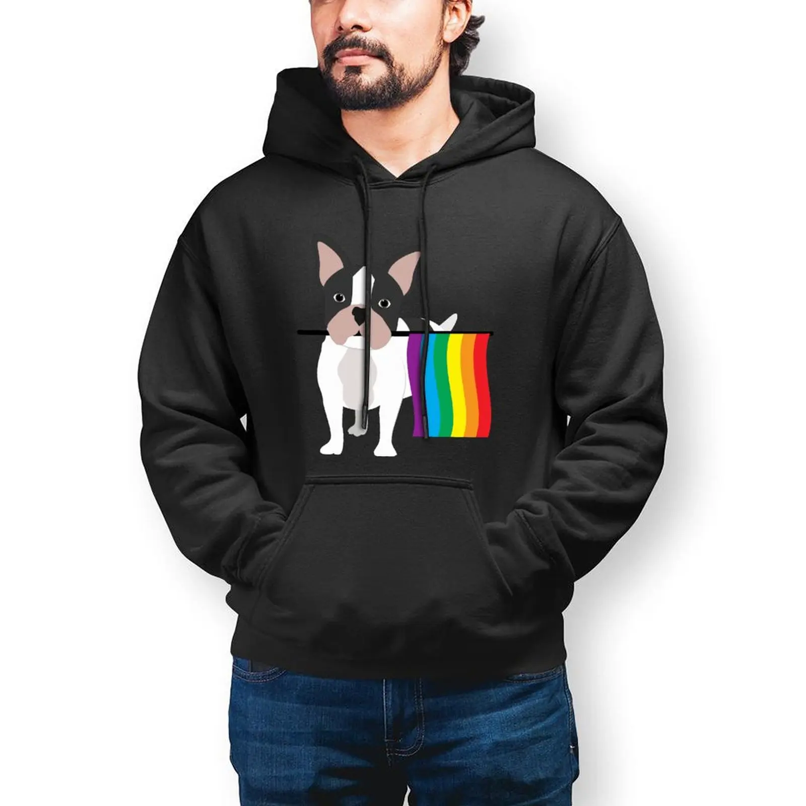 

French Bulldog Hoodie Stylish Long Length Cotton Hoodies Mens Warm Loose Pullover Hoodie Oversized