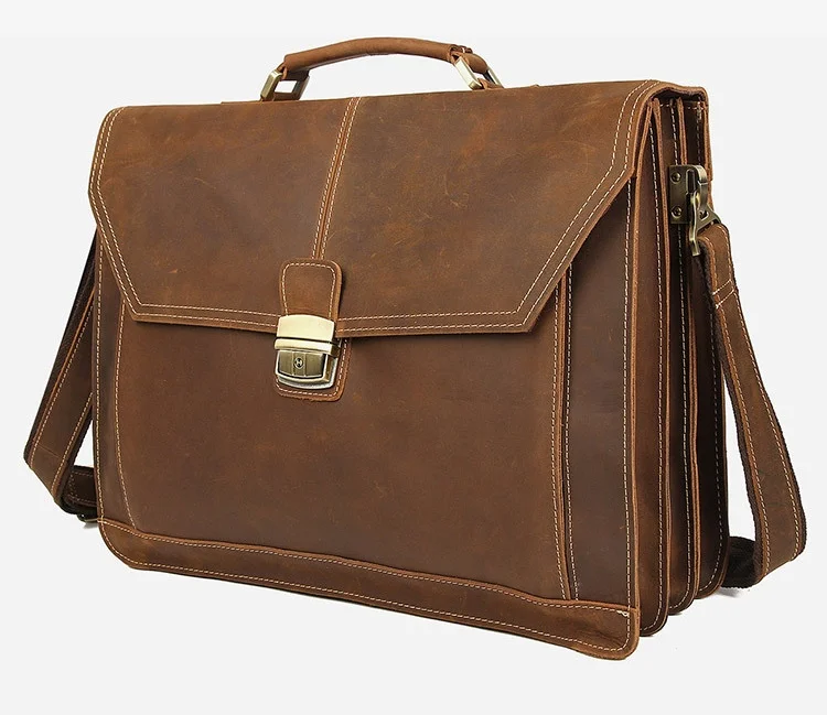 Luufan Double Layer Men Business Briefcase Bag Genuine Leather Men Laptop Shoulder Bag With Handle Large 17 Inch Computer Bag
