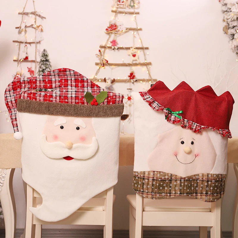 

Cute Plaid Cartoon Santa Claus Mrs Claus Christmas Chair Cover Kitchen Table Chair Covers Christmas Happy New Year Party Decor