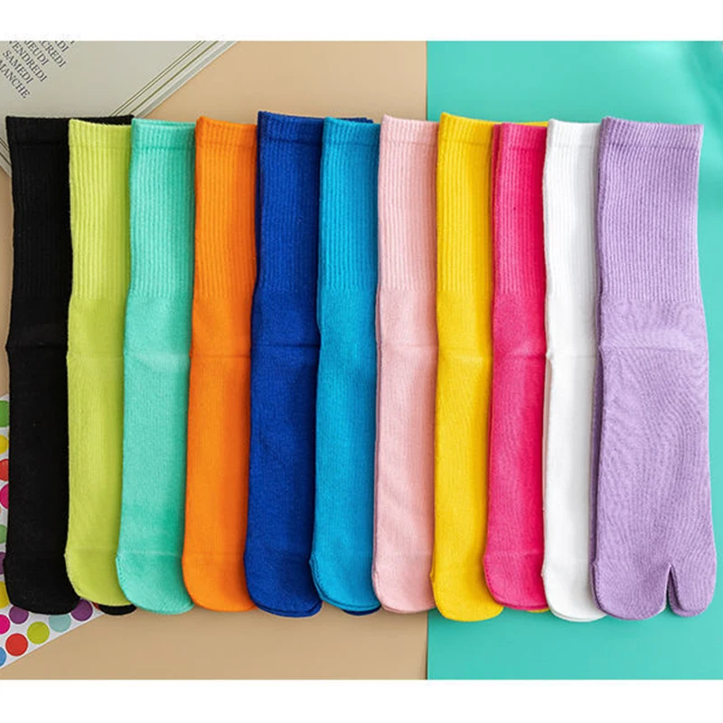 Japanese Kimono Flip Flop Sandal Split Toe Tabi Socks Women Solid Color Short Black Two Toe Socks Female Korean Harajuku Sock