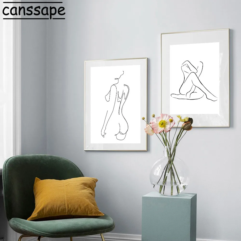 Абстрактные линии печати Женственная Дамская обувь Обнаженная девушка плакат